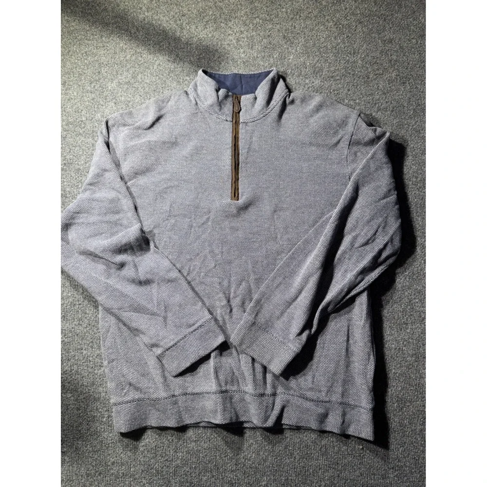Jos. A. Bank Reserve Mens XL Quarter Zip Pullover Blue Cotton Textured Sweater